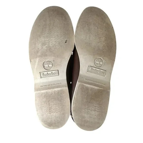 Vtg Timberland Brown Leather White Sole 2 Eye Boat Shoes 74035 Preppy Men Sz 9.5 - Picture 5 of 16